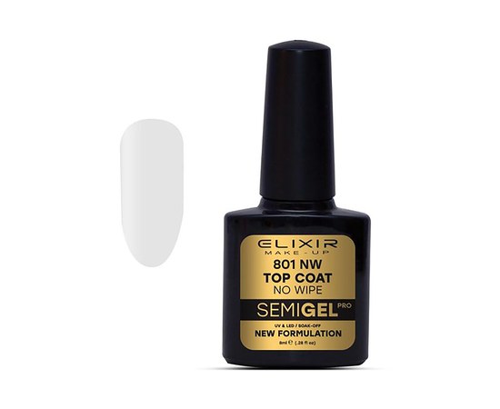 Изображение  Top without a sticky layer Elixir Semi Gel Top Coat No Wipe 801NW, 8 ml