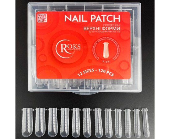Изображение  Top forms for nail extensions Roks PIPE, pipe, with markings, transparent 120 pcs