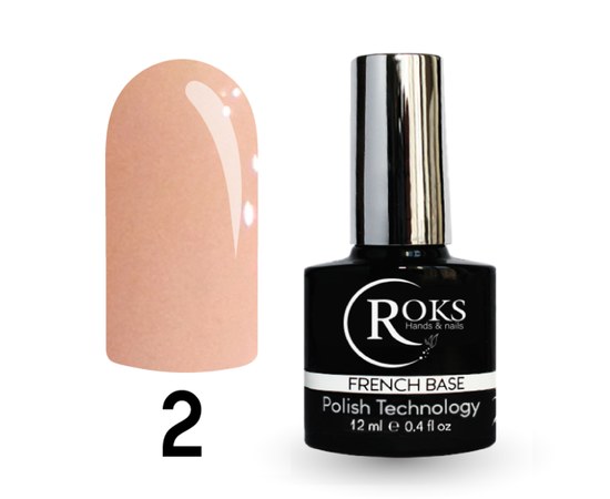 Изображение  Camouflage base for gel polish Roks Rubber Base French No. 02R, 12 ml, Volume (ml, g): 12, Color No.: 002R
