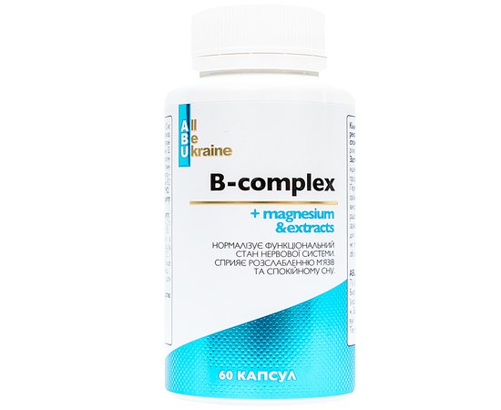 Изображение  Комплекс витаминов группы B с магнием B-complex+magnesium ABU, 60 капсул