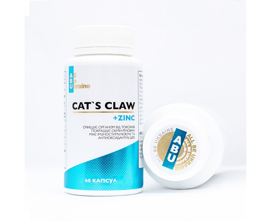 Изображение  Экстракт Кошачего когтя с витамином С и цинком Cat's Claw ABU, 60 капсул