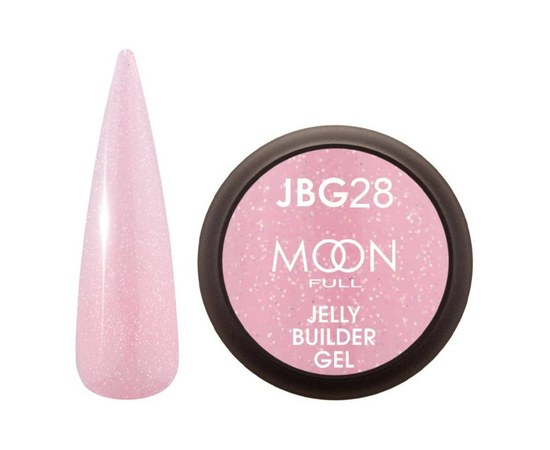 Изображение  Гель-желе для наращивания Moon Full Jelly Builder Gel №JBG28 нежно-розовый полупрозрачный с шимером, 30 мл, Объем (мл, г): 30, Цвет №: JBG28