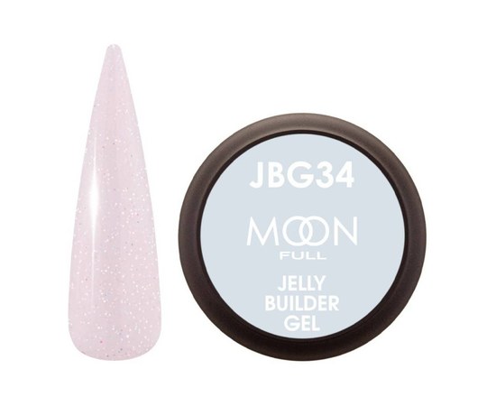 Зображення  Гель-желе для нарощування Moon Full Jelly Builder Gel №JBG34 напівпрозорий рожевий з шимером, 30 мл, Об'єм (мл, г): 30, Цвет №: JBG34