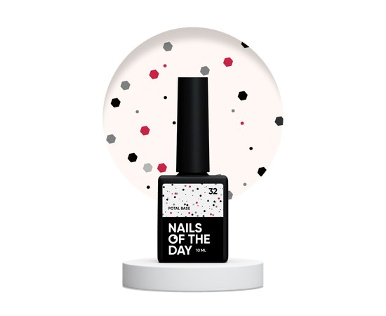 Изображение  Nails of the Day Potal base 32 — молочная база с черными и красными блестками, 10 мл, Объем (мл, г): 30, Цвет: 32