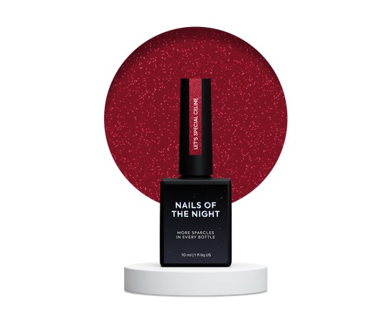 Изображение  Nails of the Night Let’s special Céline - dark red with red glitter gel nail polish, one coat, 10 ml, Volume (ml, g): 10, Color No.: Céline