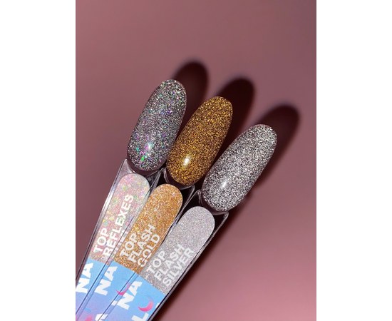 Изображение 5 Top for gel polish LUNAMoon Top Flash Silver, 13 ml, Volume (ml, g): 13, Options: Flash Silver