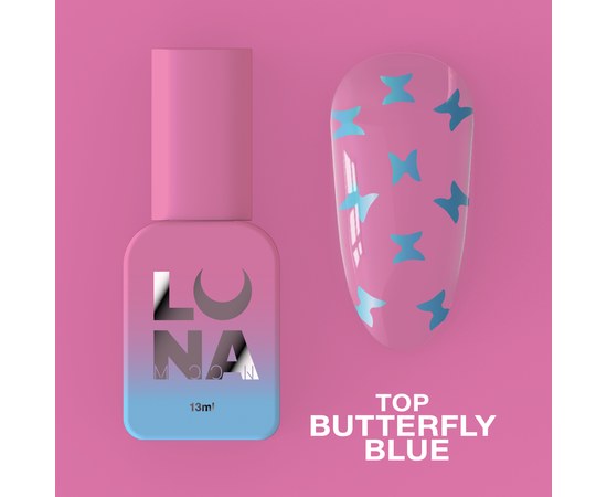 Изображение  Топ для гель-лака LUNAMoon Top Butterfly Blue, 13 мл, Объем (мл, г): 13, Цвет №: Blue
