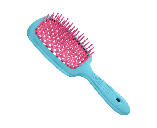 Изображение  Расческа для волос прямоугольная бирюзовая с розовым Janeke Superbrush Small (86SP234 AR)