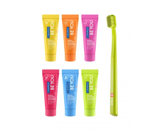 Изображение  Set of 6 whitening mini pastes Curaprox Be You mixed all flavors and brush, 10 ml