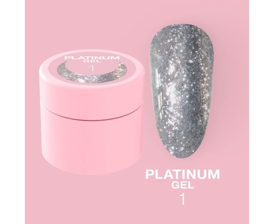 Зображення  Гель з блискітками для нігтів LUNAMoon Platinum Gel №1, 5 мл, Об'єм (мл, г): 5, Цвет №: 01, Колір: Срібло