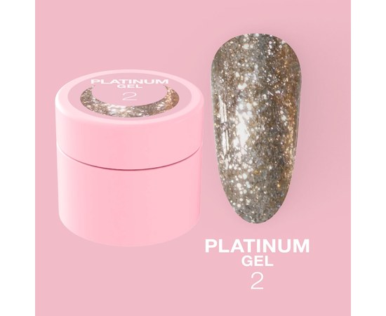 Зображення  Гель з блискітками для нігтів LUNAMoon Platinum Gel №2, 5 мл, Об'єм (мл, г): 5, Цвет №: 02, Колір: Золото