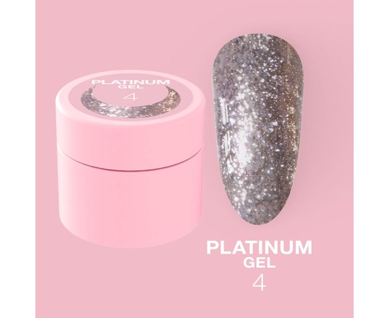 Зображення  Гель з блискітками для нігтів LUNAMoon Platinum Gel №4, 5 мл, Об'єм (мл, г): 5, Цвет №: 04, Колір: Срібло