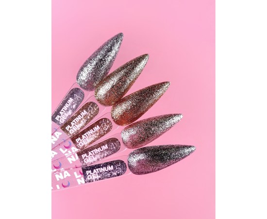 Изображение 5 Гель с блестками для ногтей LUNAMoon Platinum Gel №4, 5 мл, Объем (мл, г): 5, Вариант: 04, Цвет: Серебряный
