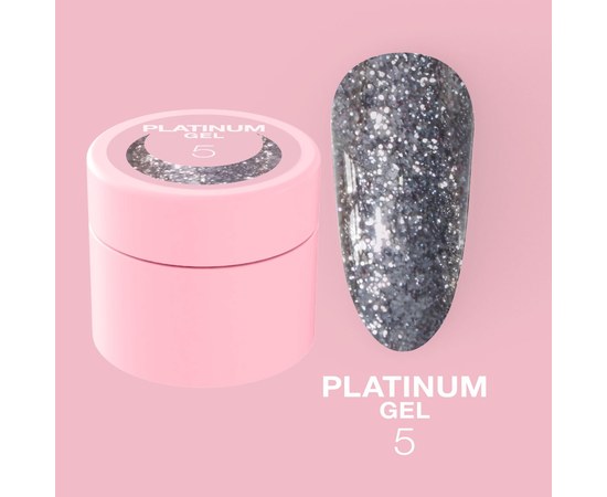 Зображення  Гель з блискітками для нігтів LUNAMoon Platinum Gel №5, 5 мл, Об'єм (мл, г): 5, Цвет №: 05, Колір: Срібло