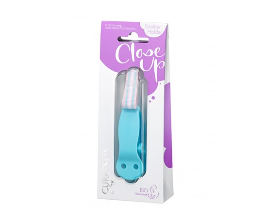 Изображение  Curaprox Baby pacifier holder is blue, orange, pink