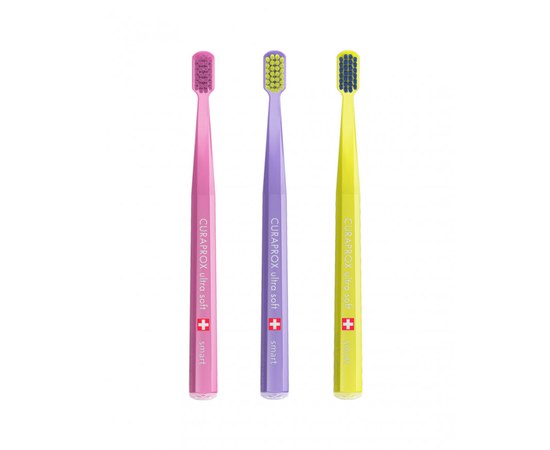Изображение  Набор зубных щеток Curaprox Ultra Soft CS Smart D 0.08 мм розовая, фиолетовая, желтая
