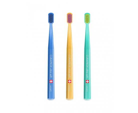 Изображение  Набор зубных щеток Curaprox Ultra Soft CS Smart D 0.08 мм Синяя, оранжевая, бирюзовая