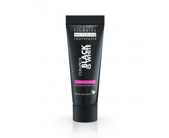 Изображение  Curaprox Black Is White whitening toothpaste with activated carbon, 10 ml