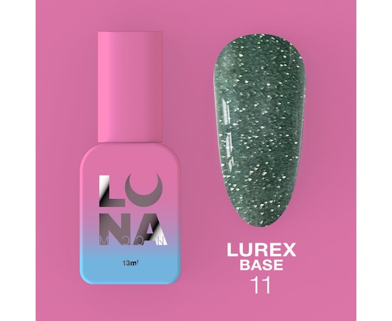 Изображение  Camouflage base for gel polish LUNAMoon Lurex Base No. 11, 13 ml, Volume (ml, g): 13, Color No.: 11, Color: Green