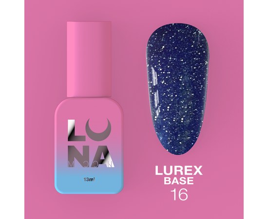 Изображение  Camouflage base for gel polish LUNAMoon Lurex Base No. 16, 13 ml, Volume (ml, g): 13, Color No.: 16, Color: Blue