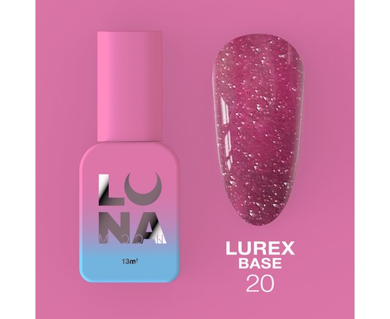 Зображення  Камуфлююча база для гель-лаку LUNAMoon Lurex Base №20, 13 мл, Об'єм (мл, г): 13, Цвет №: 20, Колір: Рожевий