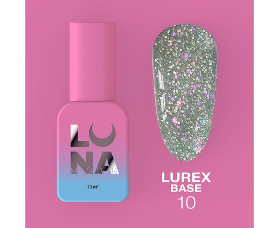 Изображение  Camouflage base for gel polish LUNAMoon Lurex Base No. 10, 13 ml, Volume (ml, g): 13, Color No.: 10, Color: Silver
