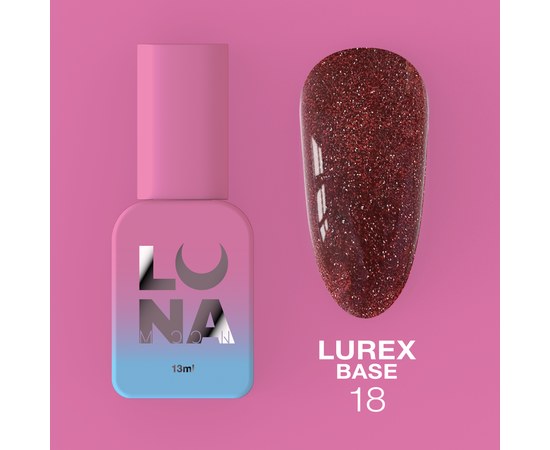 Изображение  Camouflage base for gel polish LUNAMoon Lurex Base No. 18, 13 ml, Volume (ml, g): 13, Color No.: 18, Color: Red