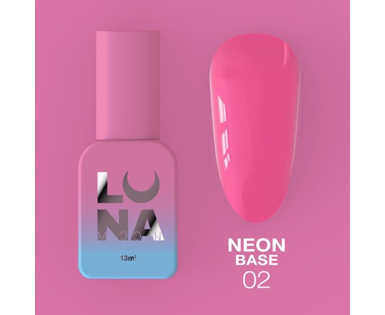 Зображення  Камуфлююча база для гель-лаку LUNAMoon Neon base №2, 13 мл, Об'єм (мл, г): 13, Цвет №: 02, Колір: Темно-рожевий
