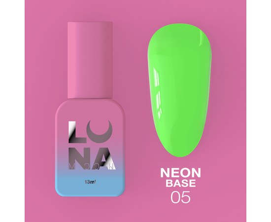 Зображення  Камуфлююча база для гель-лаку LUNAMoon Neon base №5, 13 мл, Об'єм (мл, г): 13, Цвет №: 05, Колір: Зелений