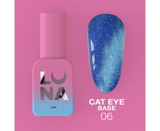 Зображення  Камуфлююча база для гель-лаку LUNAMoon Cat Eye Base №6, 13 мл, Об'єм (мл, г): 13, Цвет №: 06, Колір: Синій