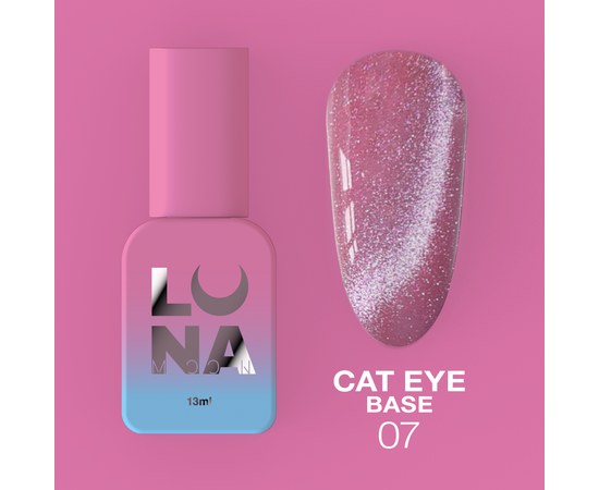 Зображення  Камуфлююча база для гель-лаку LUNAMoon Cat Eye Base №7, 13 мл, Об'єм (мл, г): 13, Цвет №: 07, Колір: Рожевий