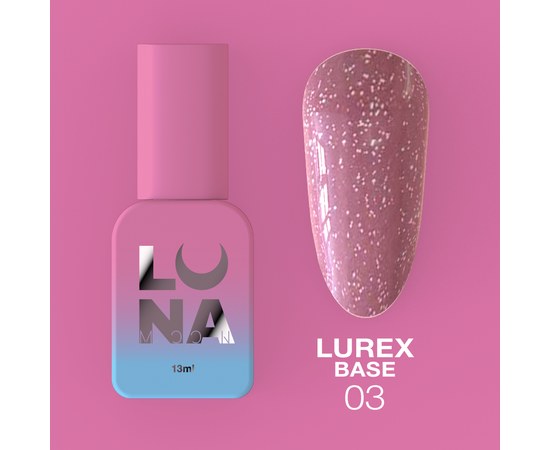 Зображення  Камуфлююча база для гель-лаку LUNAMoon Lurex Base №3, 13 мл, Об'єм (мл, г): 13, Цвет №: 03, Колір: Світло-рожевий