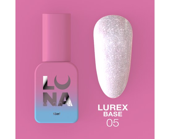 Зображення  Камуфлююча база для гель-лаку LUNAMoon Lurex Base №5, 13 мл, Об'єм (мл, г): 13, Цвет №: 05, Колір: Світло-рожевий