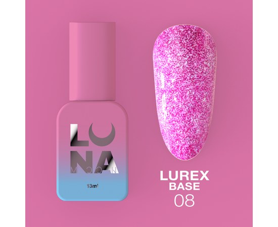 Зображення  Камуфлююча база для гель-лаку LUNAMoon Lurex Base №8, 13 мл, Об'єм (мл, г): 13, Цвет №: 08, Колір: Рожевий