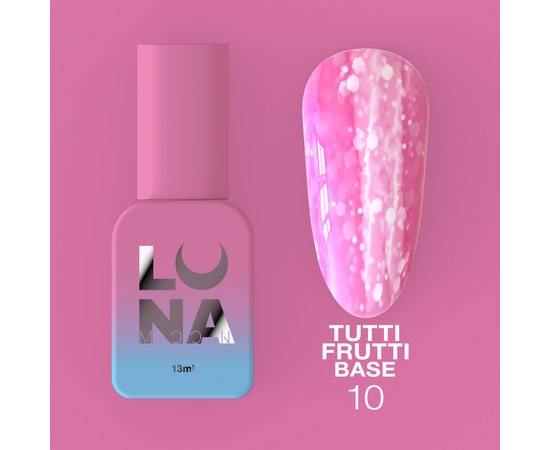 Зображення  Камуфлююча база для гель-лаку LUNAMoon Tutti Frutti Base №10, 13 мл, Об'єм (мл, г): 13, Цвет №: 10, Колір: Темно-рожевий