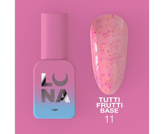 Зображення  Камуфлююча база для гель-лаку LUNAMoon Tutti Frutti Base №11, 13 мл, Об'єм (мл, г): 13, Цвет №: 11, Колір: Рожевий