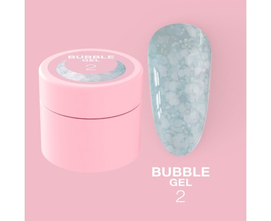Зображення  Гель з блискітками для нігтів LUNAMoon Bubble Gel №2, 5 мл, Об'єм (мл, г): 5, Цвет №: 02, Колір: Блакитний