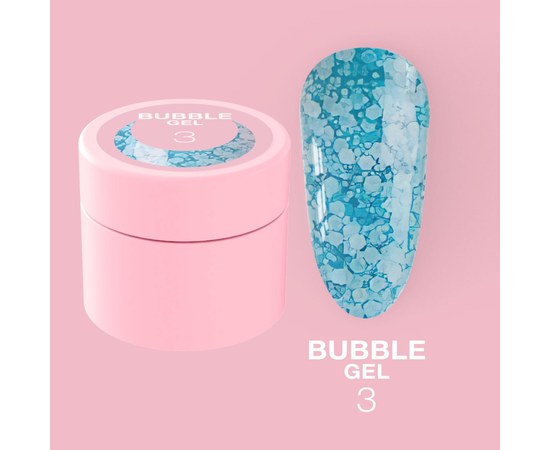 Зображення  Гель з блискітками для нігтів LUNAMoon Bubble Gel №3, 5 мл, Об'єм (мл, г): 5, Цвет №: 03, Колір: Бірюзовий