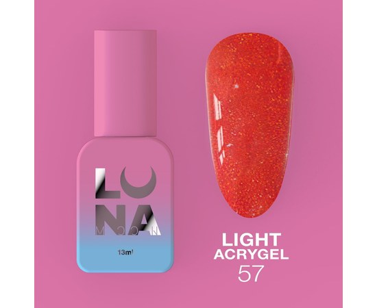 Зображення  Рідкий гель моделюючий для нігтів LUNAMoon Light Acrygel № 57, 13 мл, Об'єм (мл, г): 13, Цвет №: 57, Колір: Червоний