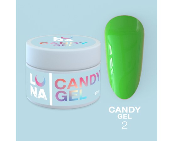 Зображення  Гель для нарощування нігтів LUNAMoon Candy Gel №2, 15 мл, Об'єм (мл, г): 15, Цвет №: 02, Колір: Зелений