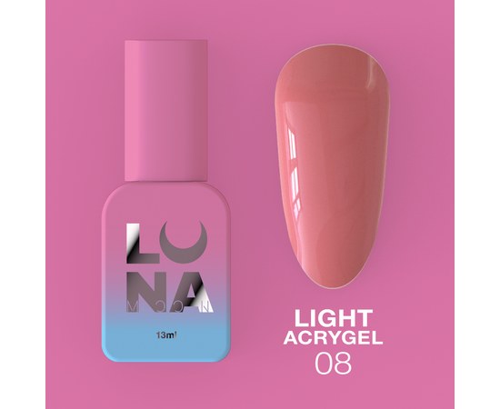Изображение  Жидкий гель моделирующий для ногтей LUNAMoon Light Acrygel №8, 13 мл, Объем (мл, г): 13, Цвет №: 08, Цвет: Персиковый