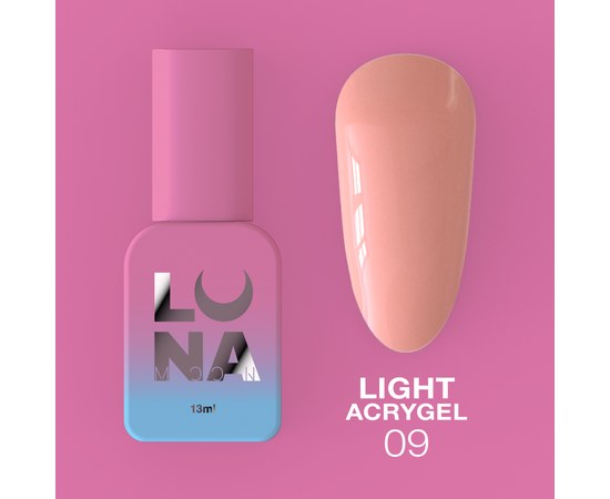 Зображення  Рідкий гель моделюючий для нігтів LUNAMoon Light Acrygel №9, 13 мл, Об'єм (мл, г): 13, Цвет №: 09, Колір: Персиковый