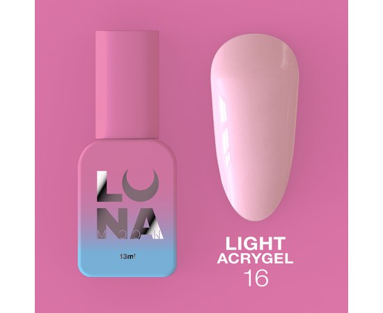 Изображение  Жидкий гель моделирующий для ногтей LUNAMoon Light Acrygel №16, 13 мл, Объем (мл, г): 13, Цвет №: 16, Цвет: Светло-розовый