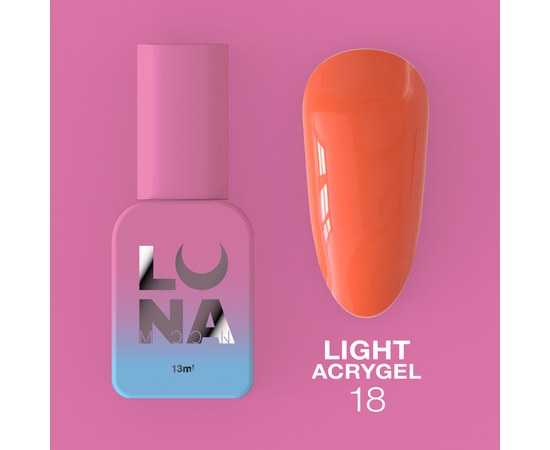 Зображення  Рідкий гель моделюючий для нігтів LUNAMoon Light Acrygel №18, 13 мл, Об'єм (мл, г): 13, Цвет №: 18, Колір: Помаранчевий