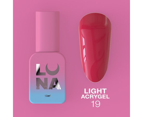 Зображення  Рідкий гель моделюючий для нігтів LUNAMoon Light Acrygel №19, 13 мл, Об'єм (мл, г): 13, Колір: 19, Колір: Темно-рожевий