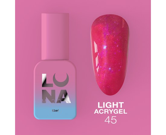 Зображення  Рідкий гель моделюючий для нігтів LUNAMoon Light Acrygel №45, 13 мл, Об'єм (мл, г): 13, Цвет №: 45, Колір: Темно-рожевий