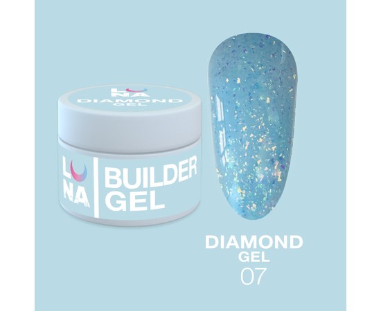 Зображення  Гель для нарощування нігтів LUNAMoon Diamond Gel №7, 15 мл, Об'єм (мл, г): 15, Цвет №: 07, Колір: Блакитний