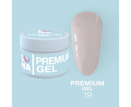 Зображення  Гель для нарощування нігтів LUNAMoon Premium Gel №19, 15 мл, Об'єм (мл, г): 15, Цвет №: 19, Колір: Світло-рожевий