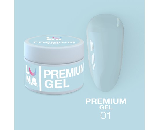Изображение  Гель для наращивания ногтей LUNAMoon Premium Gel №1, 15 мл, Объем (мл, г): 15, Цвет №: 01, Цвет: Прозрачный