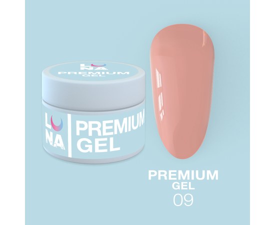 Зображення  Гель для нарощування нігтів LUNAMoon Premium Gel №9, 15 мл, Об'єм (мл, г): 15, Цвет №: 09, Колір: Персиковый
